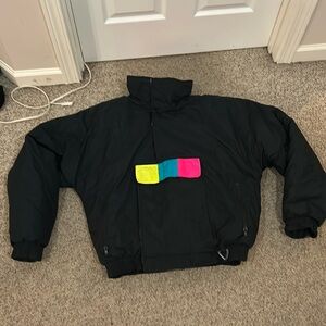 Vtg Skiique Head sportswear back Neon pink yellow colorblock puffer ski jacket M